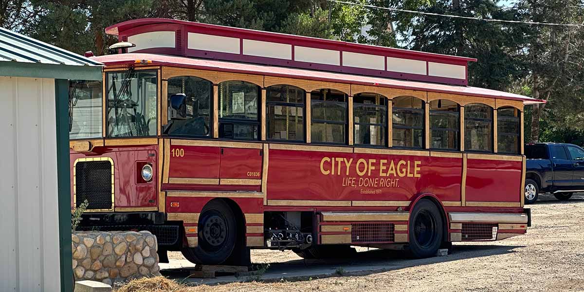 The City of Eagle's trolley out of commission in Eagle, Idaho.